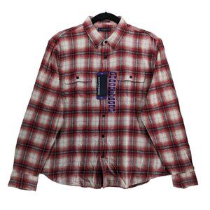 Lucky Brand Flannel Shirt Red‎ Plaid 7MS4000 Humboldt Woven Western Classic Gift